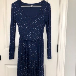 Old navy navy and tan polka dot ruched dress
